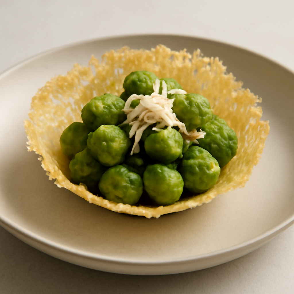Gnocchi al pesto genovese in cialda di parmigiano