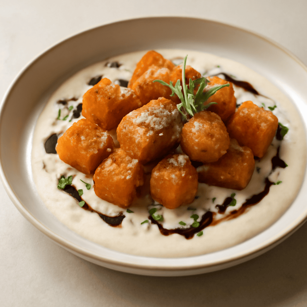 GNOCCHI CROCCANTI DI ZUCCA SU FONDUTA DI BRA E ACETO BALSAMICO