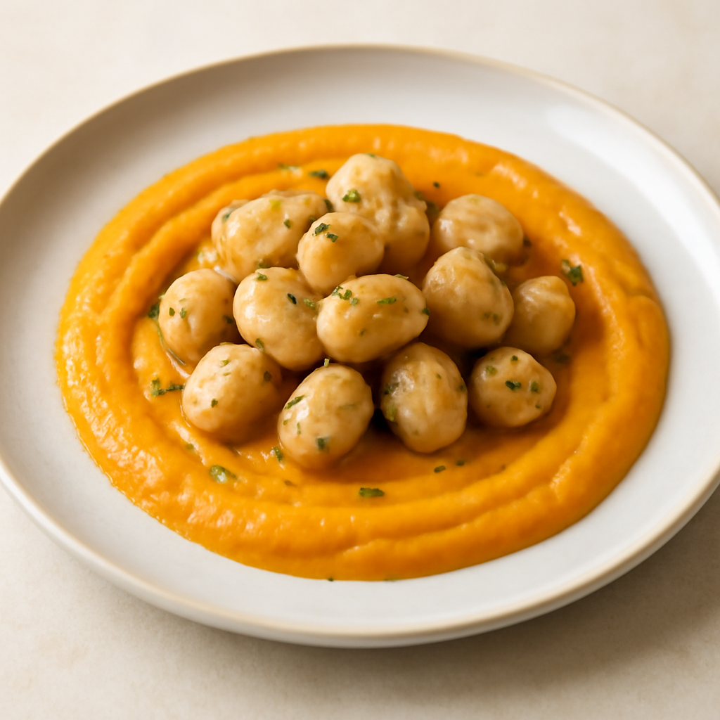 Gnocchi di ceci su vellutata di zucca