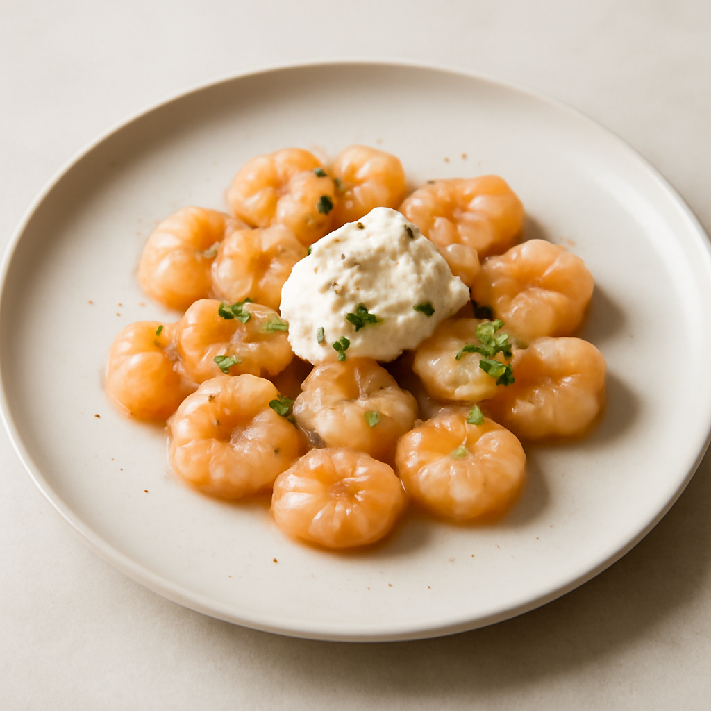 Gnocchi di gamberi gelificati