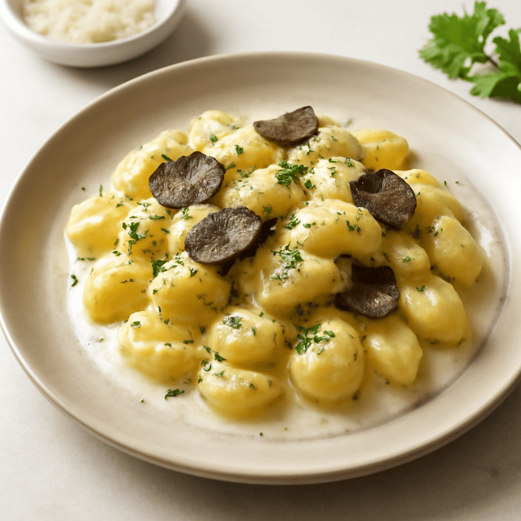 Gnocchi di patate con crema di panna e tartufo