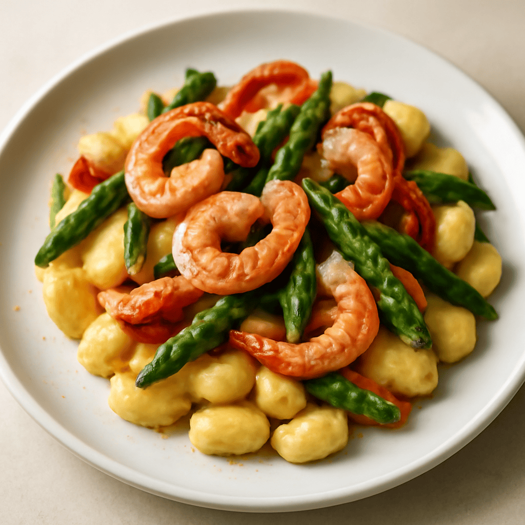 GNOCCHI DI PATATE CON GAMBERI ARROSTO E ASPARAGI