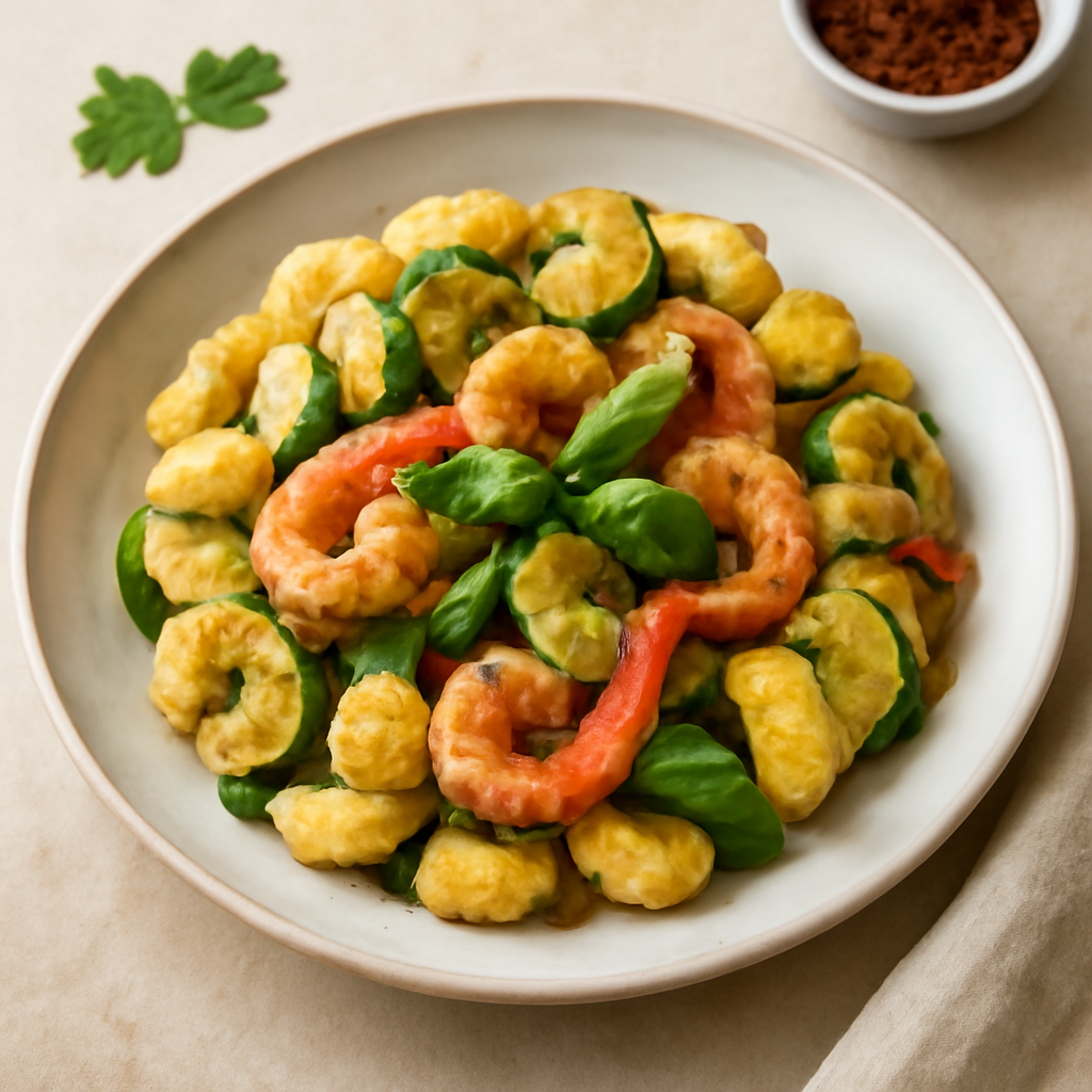 Gnocchi di patate con gamberi e zucchine