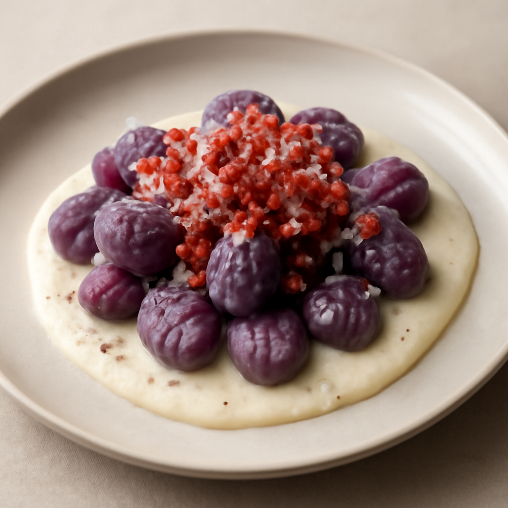 Gnocchi di patate viola con crema di pecorino