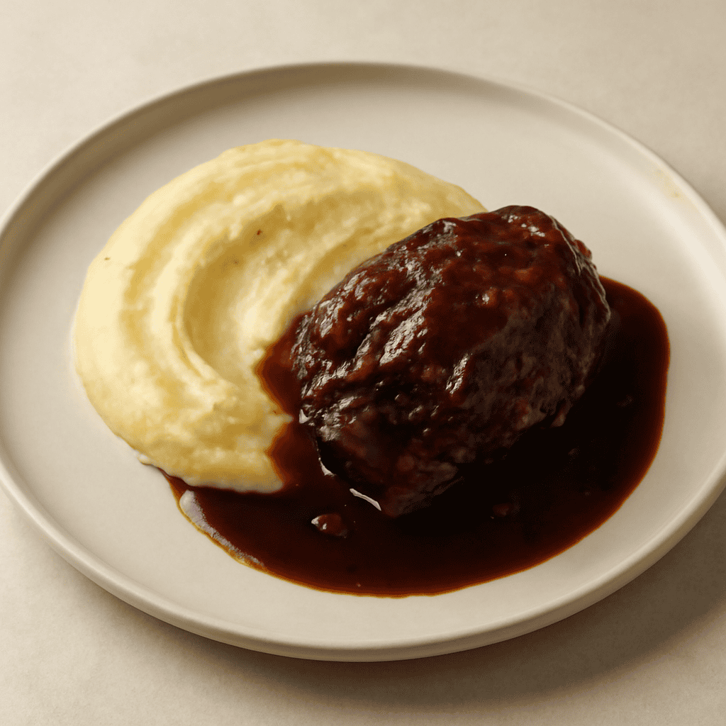 Guancia brasata con purè di patate e riduzione di Barolo ai chiodi di garofano
