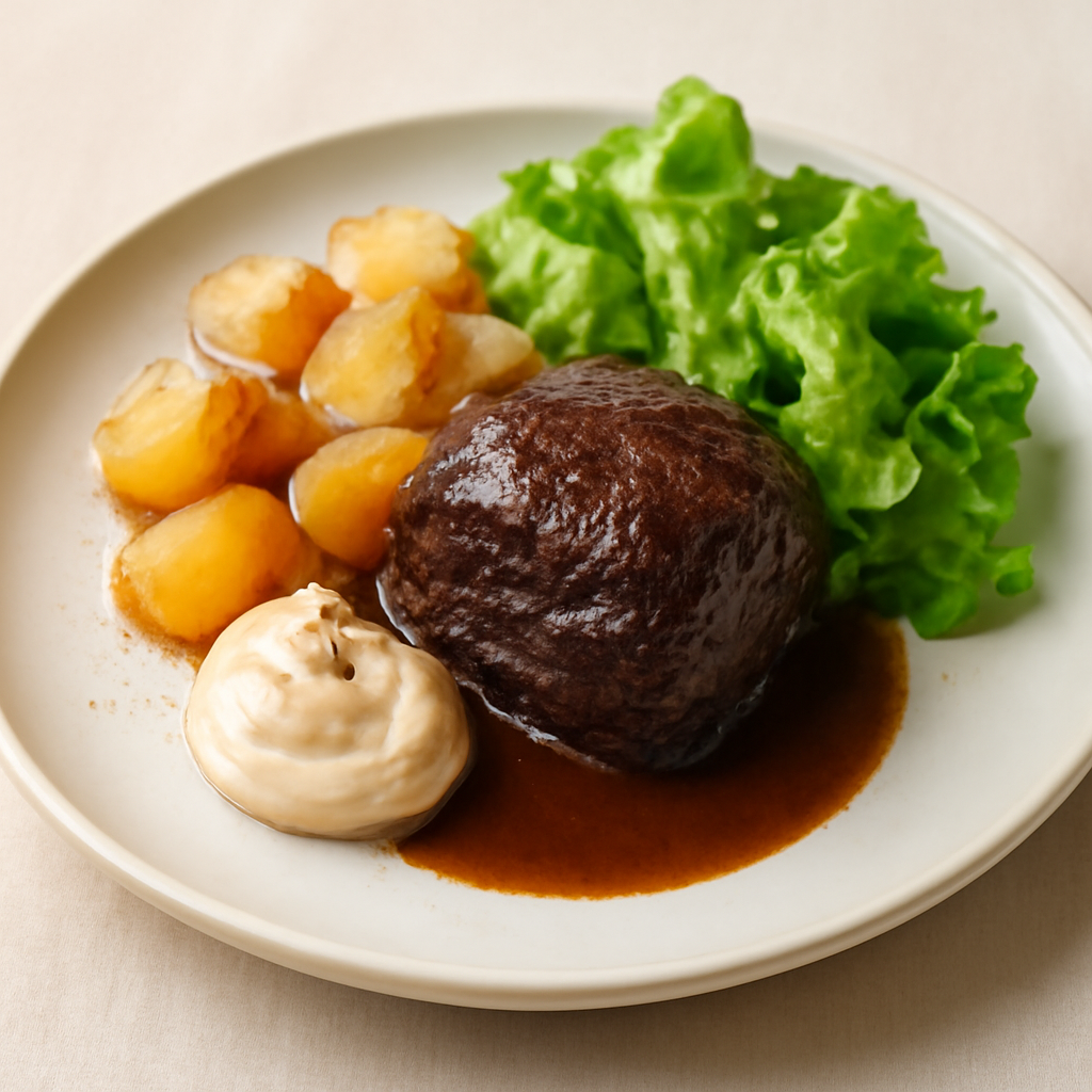 Guancia di manzo con maionese di nocciola, patate e lattuga