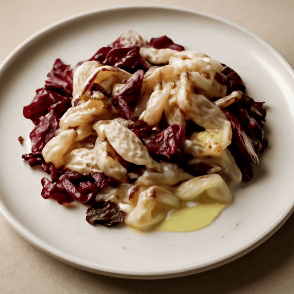 Insalatina tiepida di seppie fonduta di scamorza e radicchio