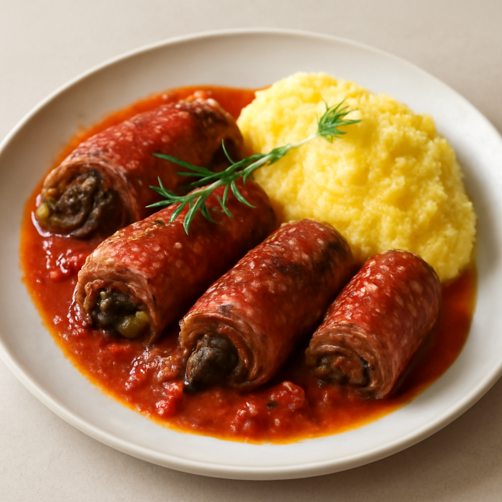 Involtini alla mediterranea con funghi e polenta