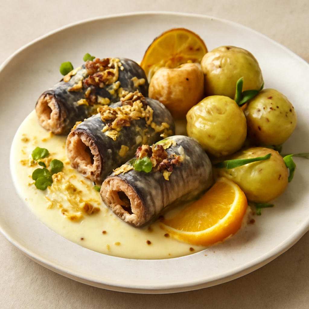 INVOLTINI DI ALICI CON PATATE NOVELLE E BERNESE