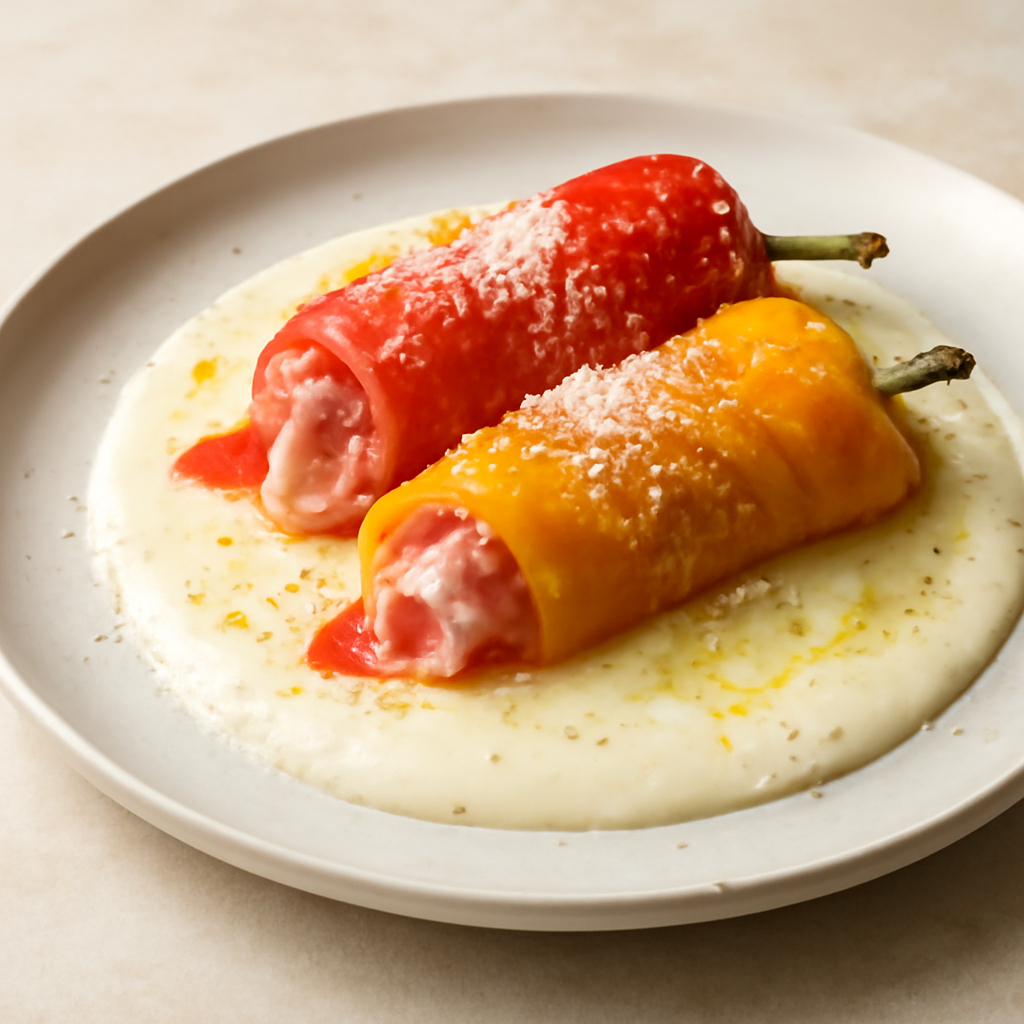 Involtini di peperoni con fonduta di grana padano