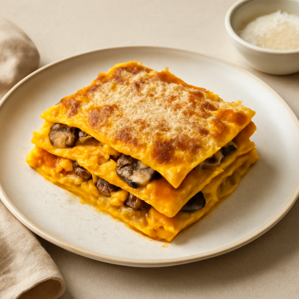 Lasagna zucca e funghi porcini.