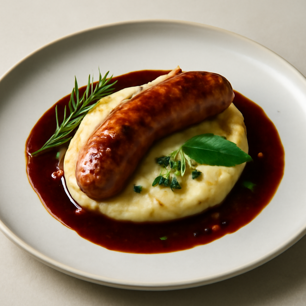 LUGANEGA SU CREMA DI PATATE E RIDUZIONE DI VINO ROSSO