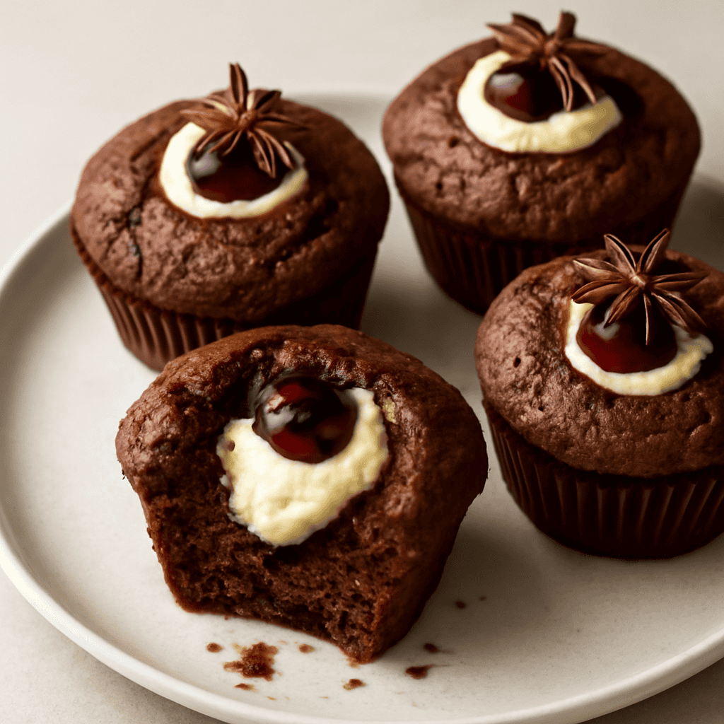 MAFFIN AL CACAO E ZENZERO CON CUORE DI CREMA RICCA ALL’ANICE STELLATO E AMARENA