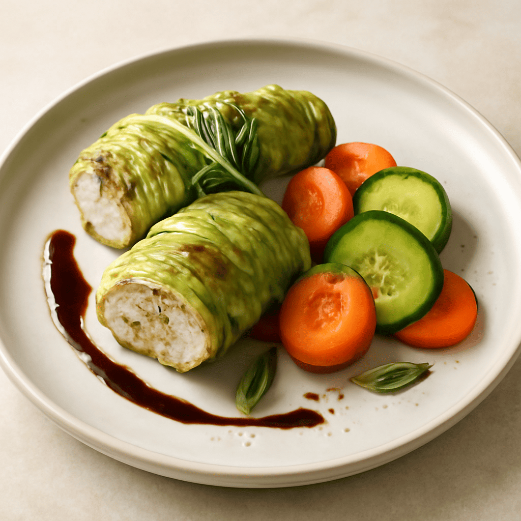 Maki di pollo e verza con verdure al vapore