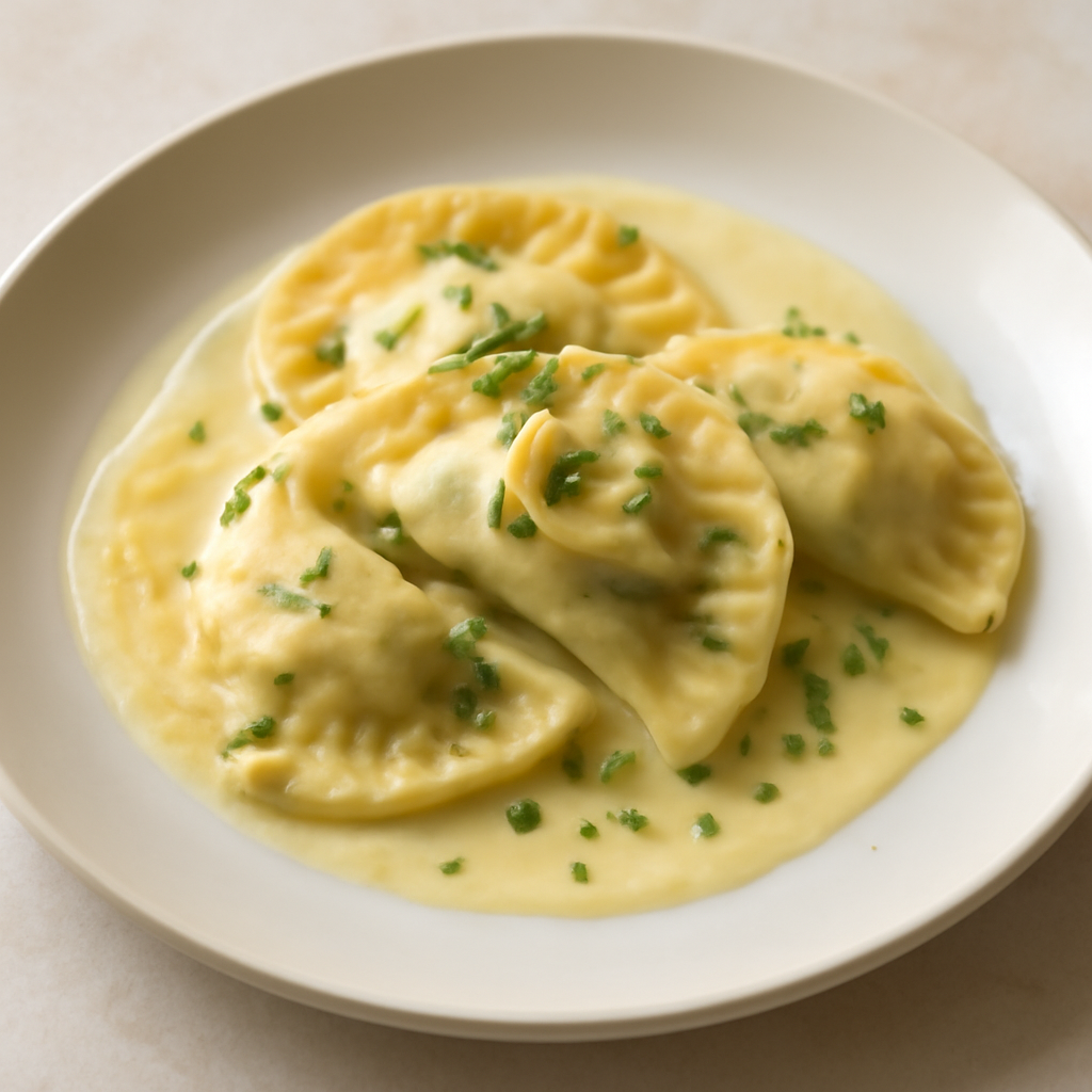 Mezzelune al baccalà con salsa al limone