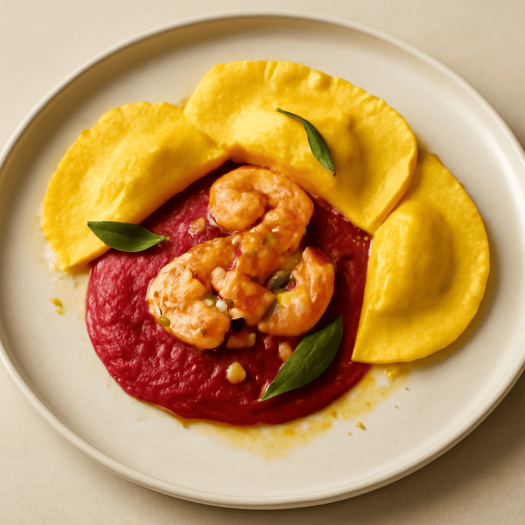 mezzelune di pasta di mais ai gamberi