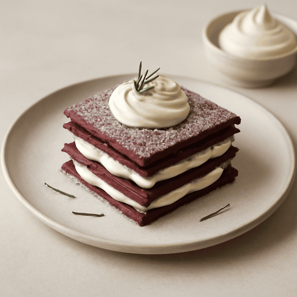 millefoglie al merlot con chantilly aromatizzata al rosmarino