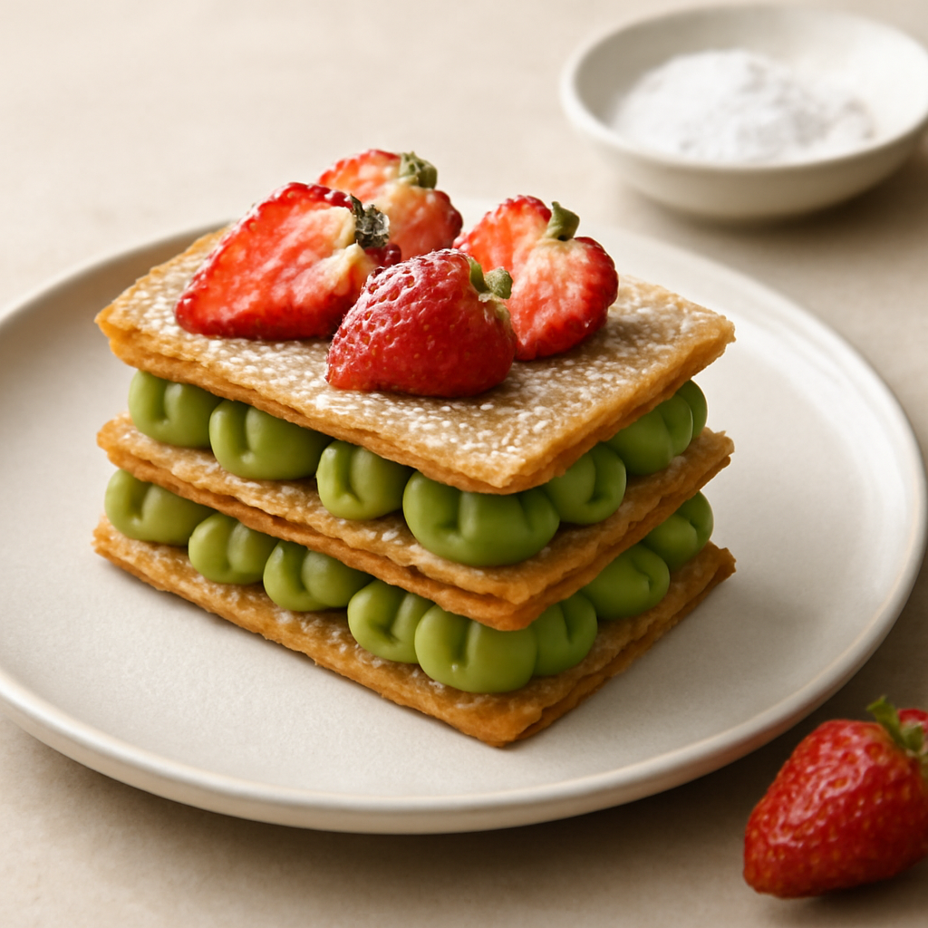 Millefoglie al tè matcha e fragole