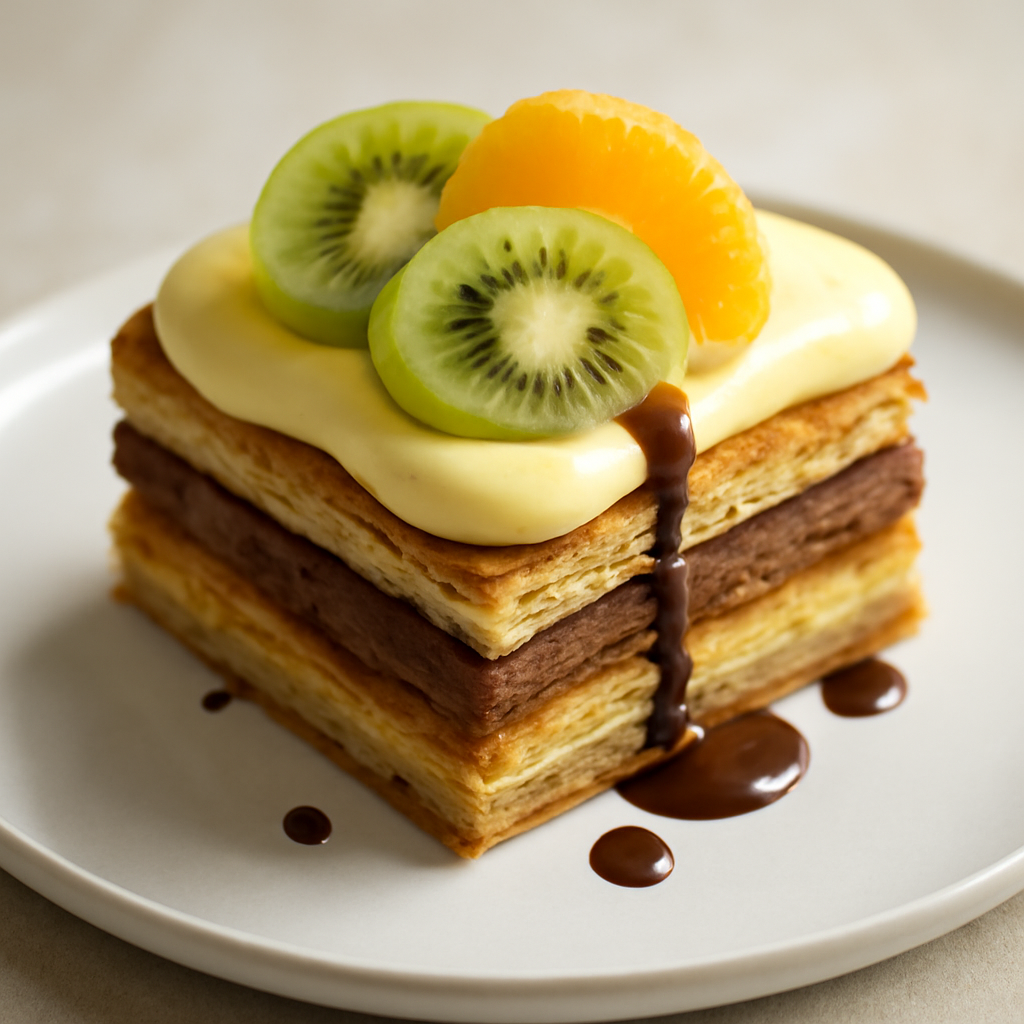 Millefoglie arancia, cioccolato e kiwi