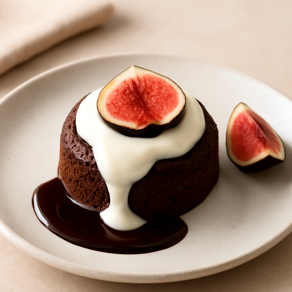 Mini cake al cioccolato con crema al latte e fichi