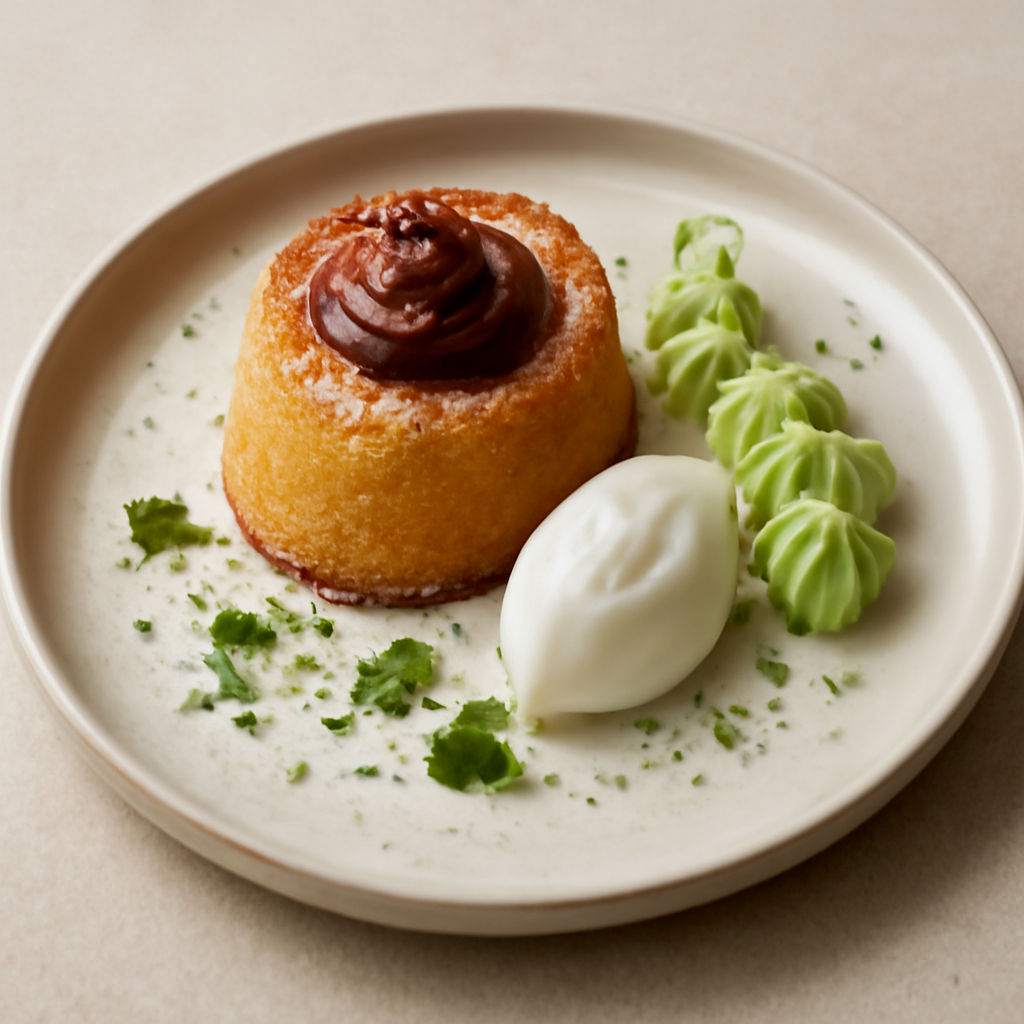 Mini Cake Cocco e Crema Nocciola con Chenelle allo Yogurt Greco, Menta e Lime.