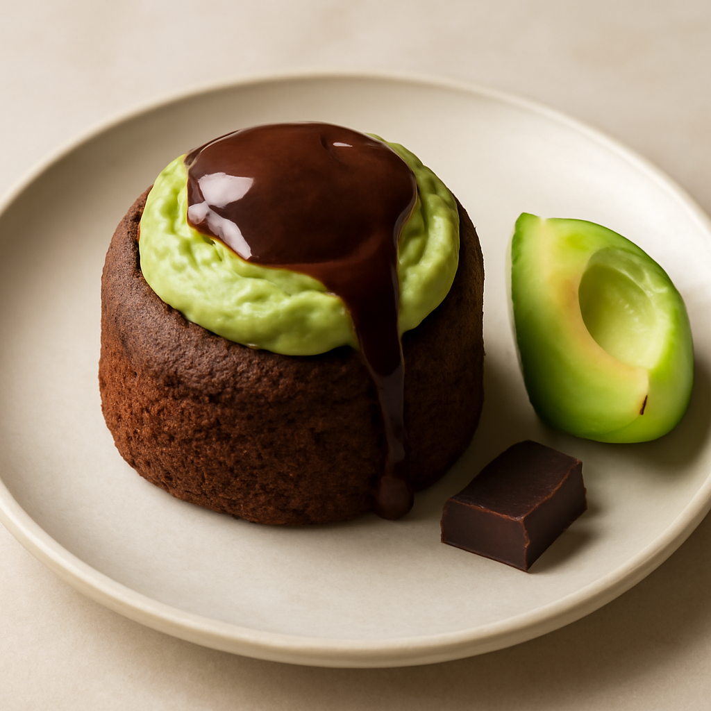 Mini cake vegan alla carruba e caffè con crema avocado e cioccolato.