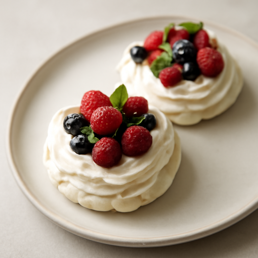Mini Pavlove con panna e frutti di bosco