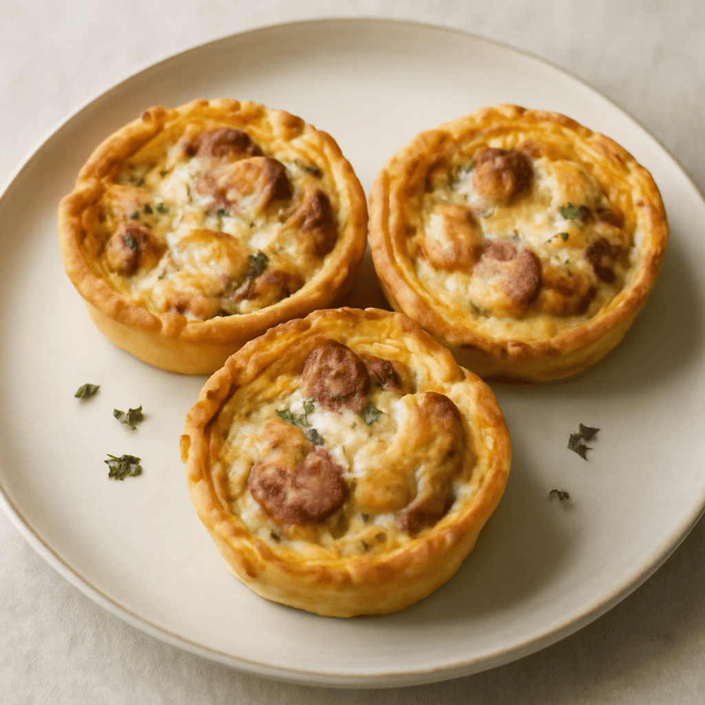 Mini quiche con cipolla,prosciutto cotto,salsiccia e scamorza