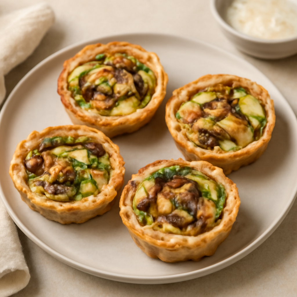 mini quiche con zucchine, funghi e speck