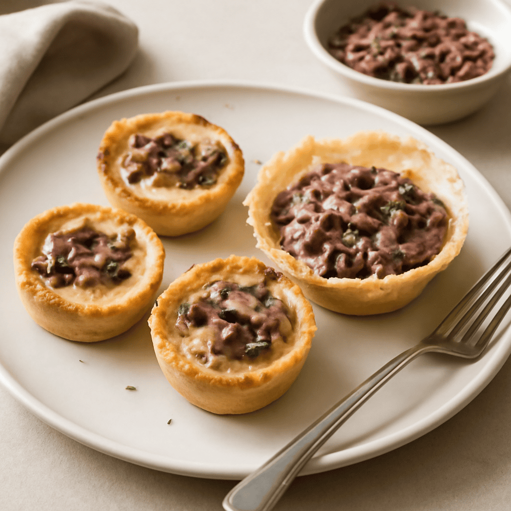 Mini quiche funghi e cotto con crema al radicchio