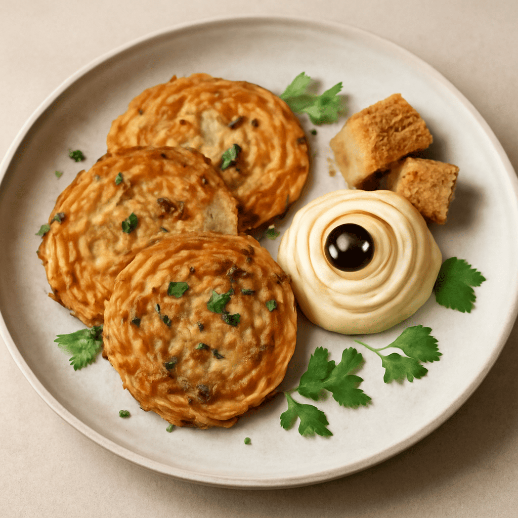 Mini tortillas di cipolle con maionese al balsamico