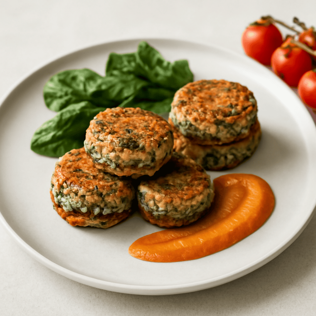 Miniburger di orzo e spinaci con maionese di pomodoro