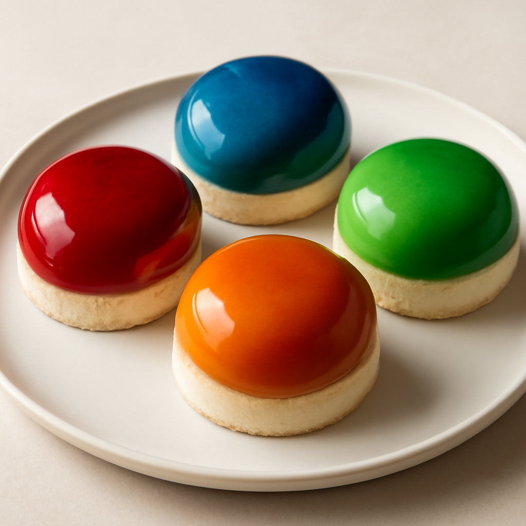 monoporzioni di semifreddo alla vaniglia con glassa a specchio colorata