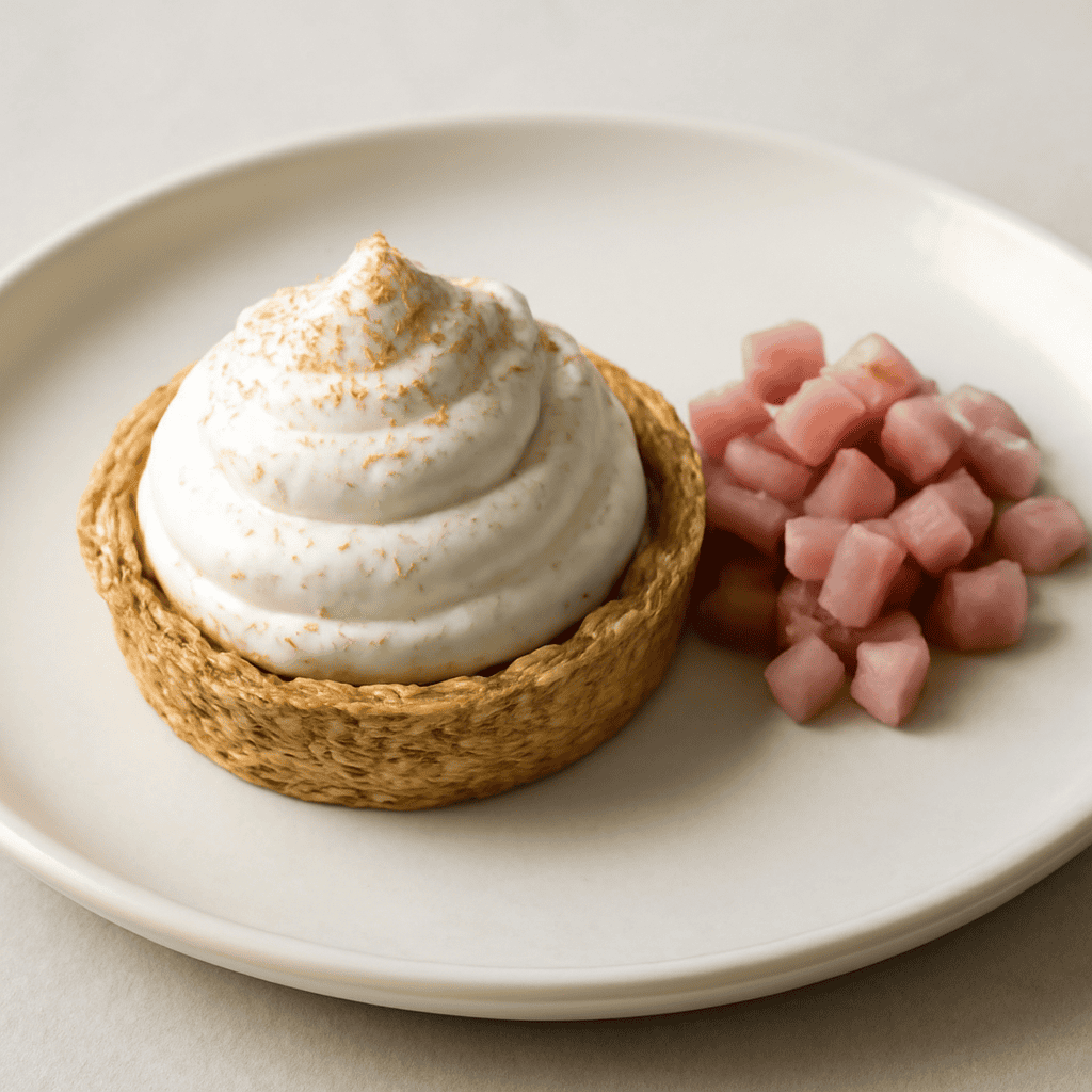 Mouse di mousse con frolla salata e mini-brumoise di mortadella