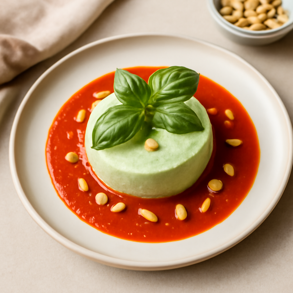 Mousse al basilico con coulis di pomodoro