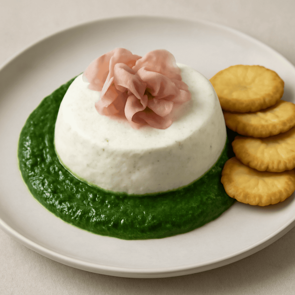 Mousse alla ricotta e bavarese agli spinaci con frollini salati