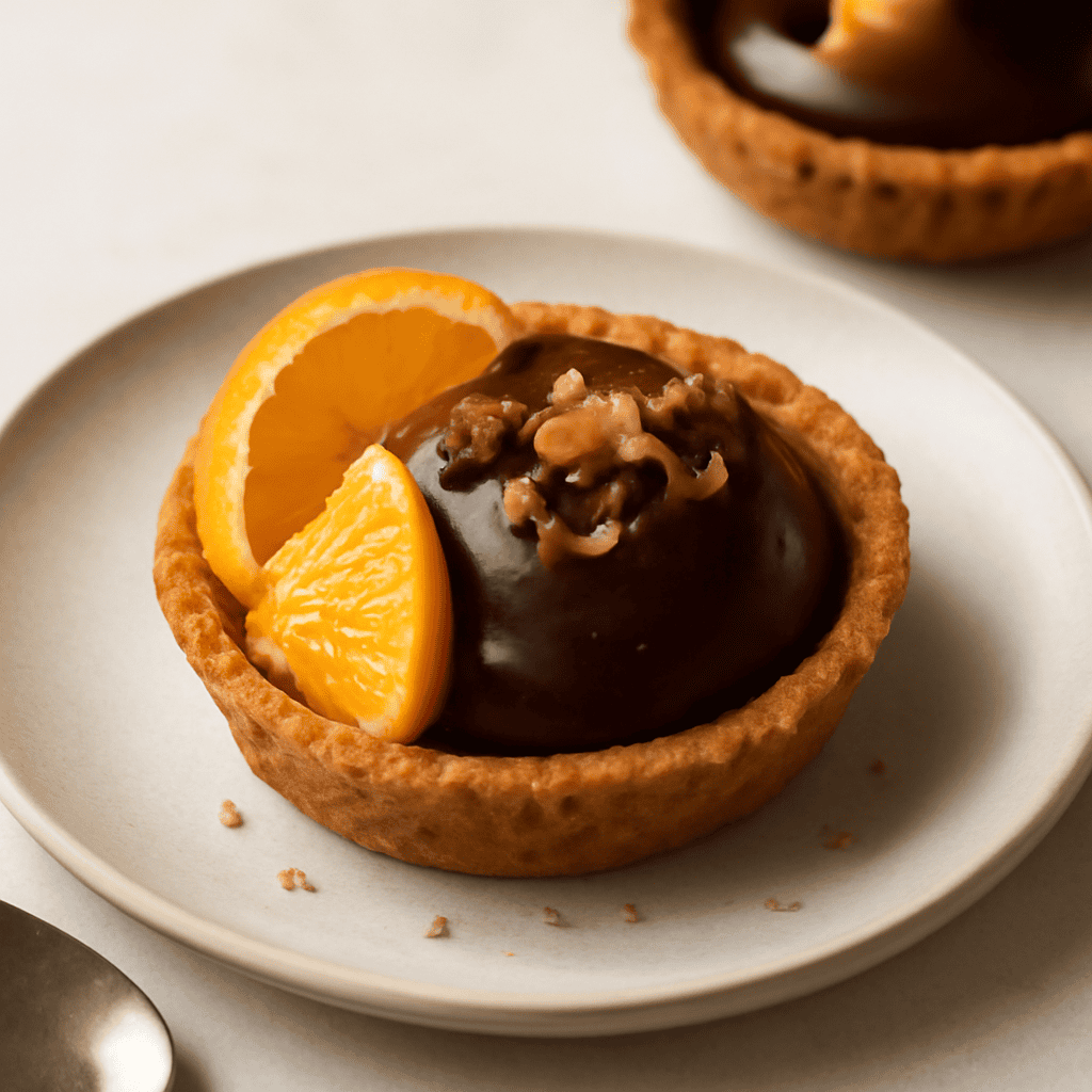 MOUSSE FONDENTE AL COINTREAU IN CESTINI DI MANDORLE E ARANCIA