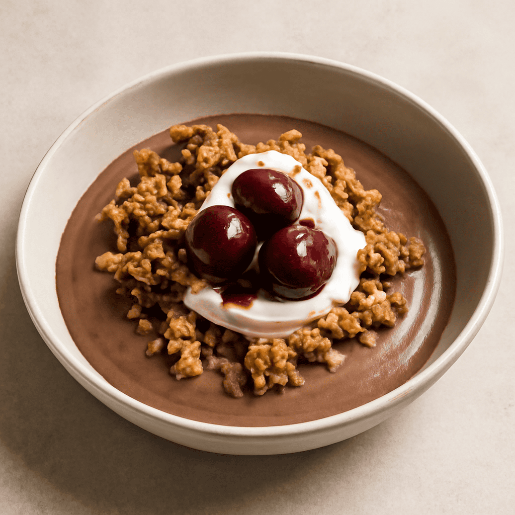mousse latte condensato cioccolato, amarene e noci.