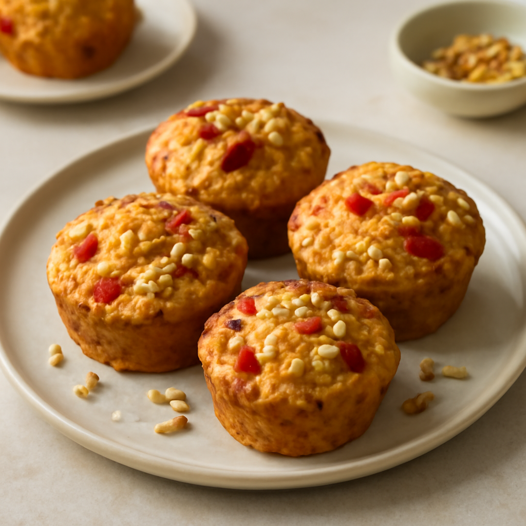 Muffin ai peperoni rossi, pinoli e mandorle