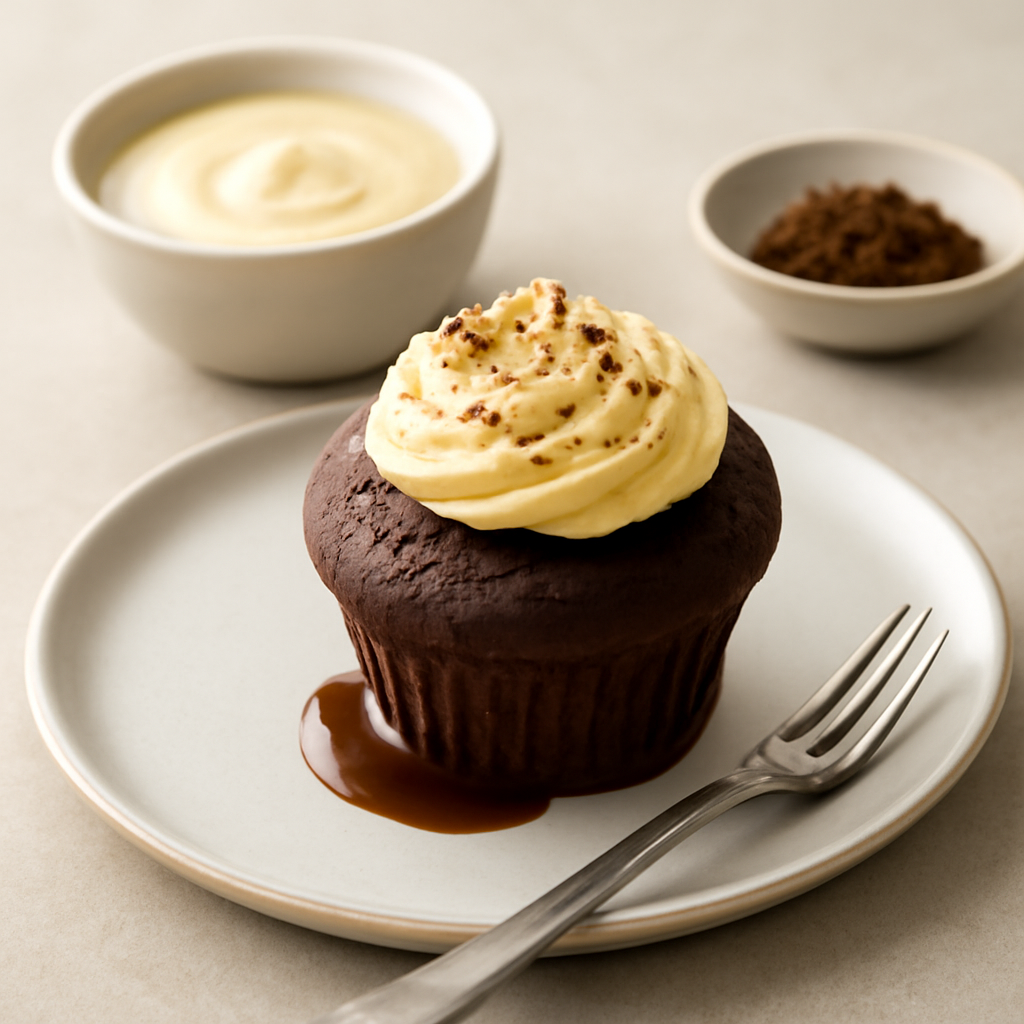 muffin al cacao e caffè con ganache al cioccolato bianco e caffè