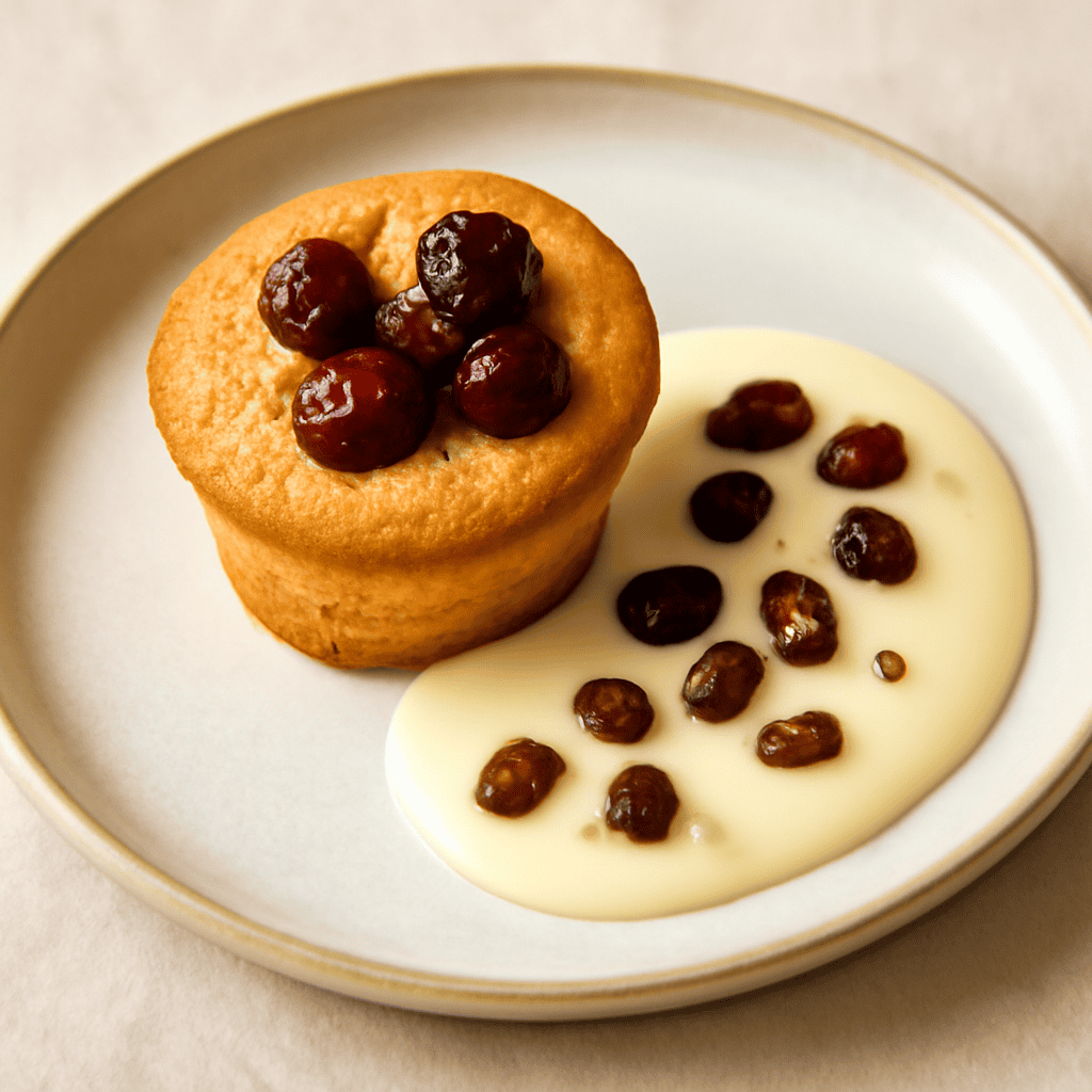 Muffin allo yogurt e amarene con crema al rum e uvetta