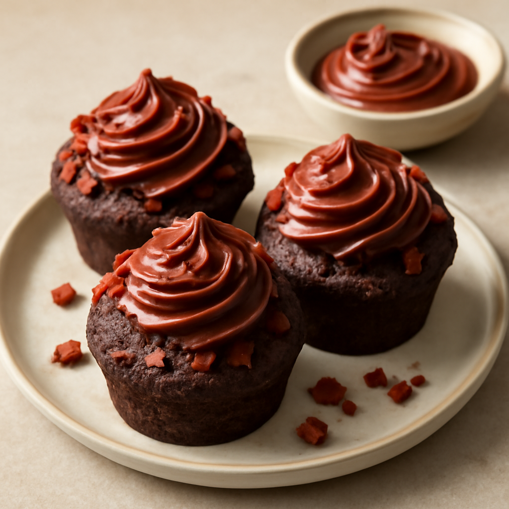Muffin ciccolato e pancetta con frosting al mou