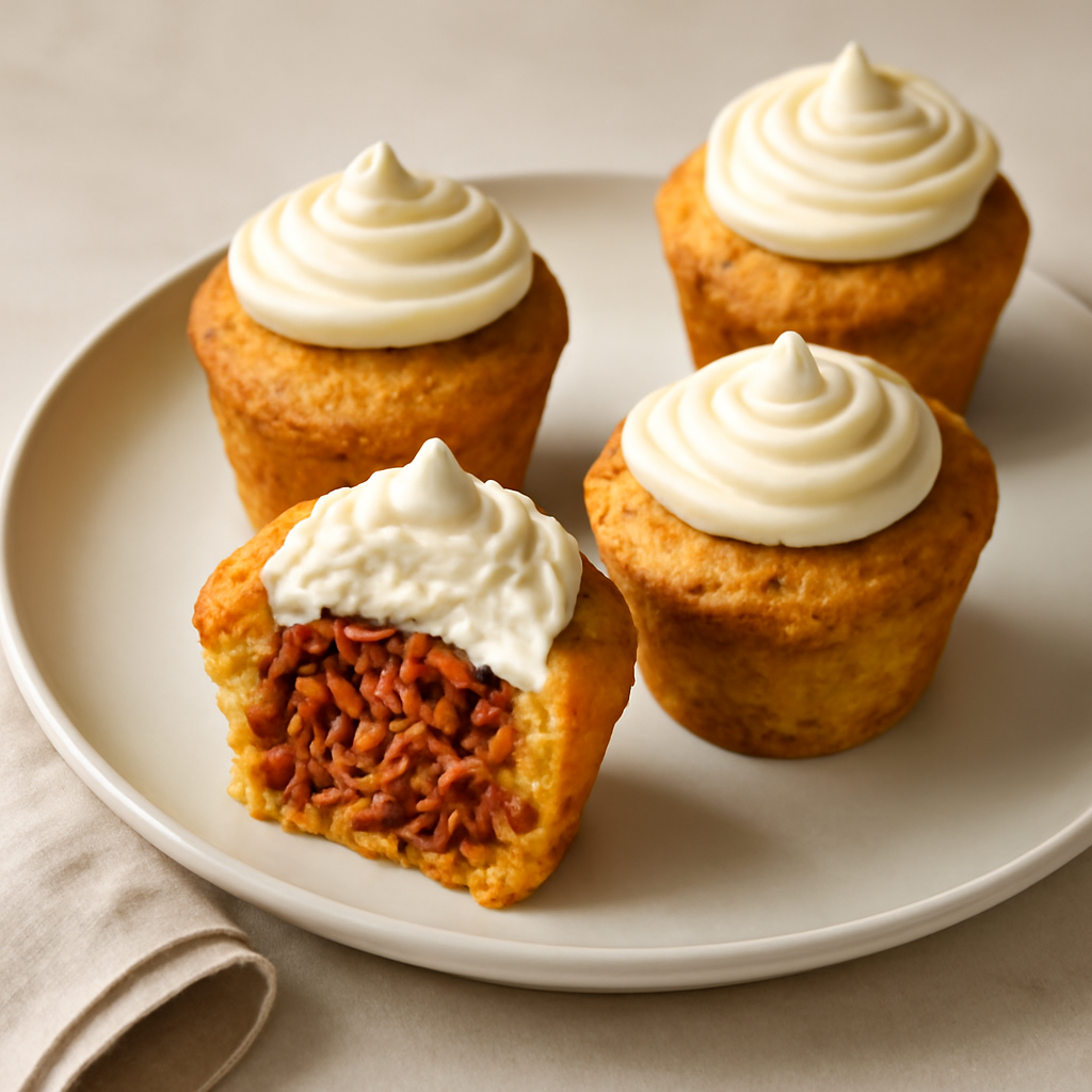 muffin salati ripeni di ragu’ e frosting al formaggio