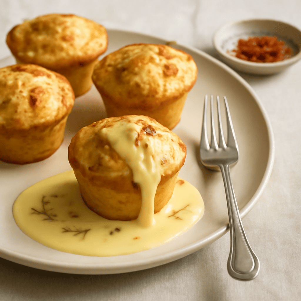 Muffin salato allo speak con besciamella leggera allo zafferano