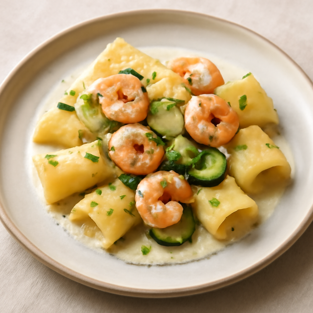 Paccheri gamberi e zucchine