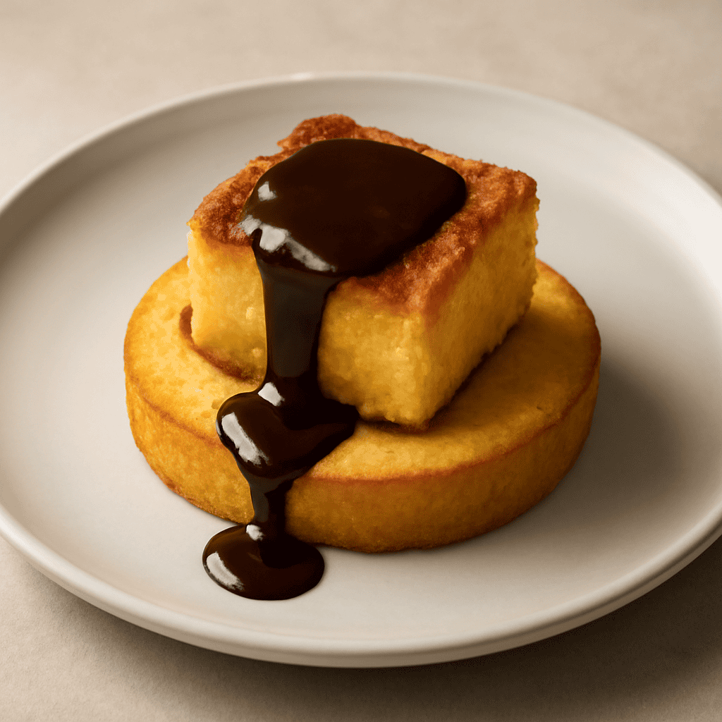 Pan di spagna con crema fritta e cioccolato fondente