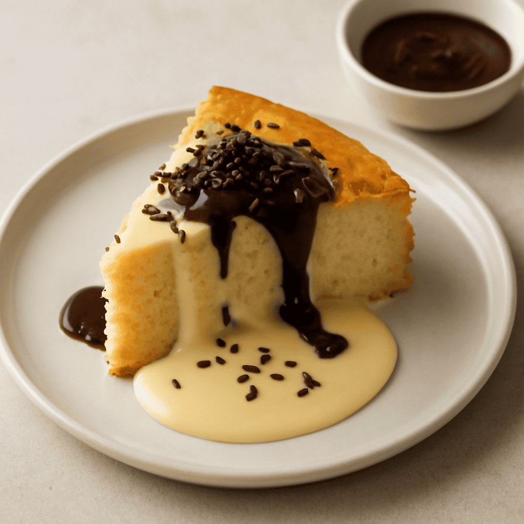 Pan di Spagna e crema inglese con cioccolato fuso