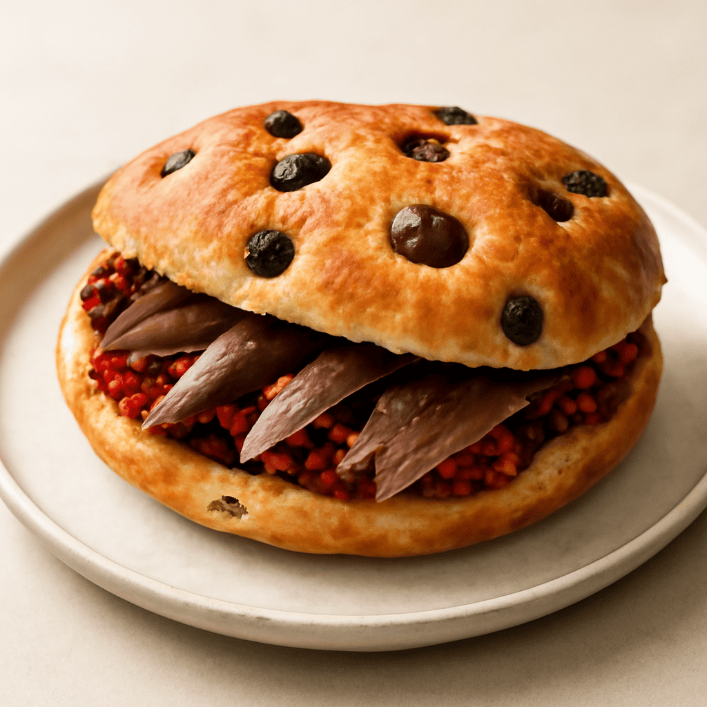 PANINI ALLE OLIVE NERE CON POMODORINI SECCHI E ALICI SOTT’OLIO