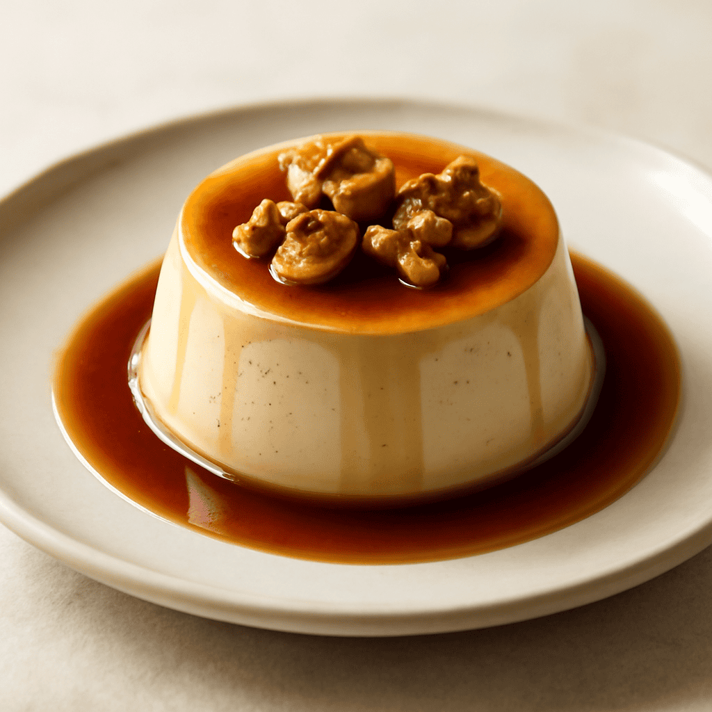 Panna cotta al caffè con caramello mou e noci