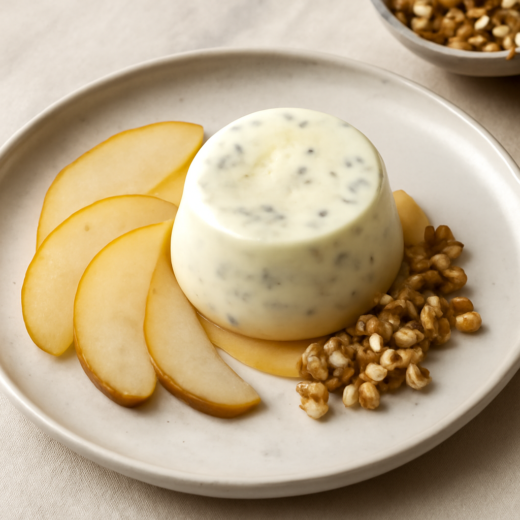 Panna cotta al gorgonzola, pere e noci